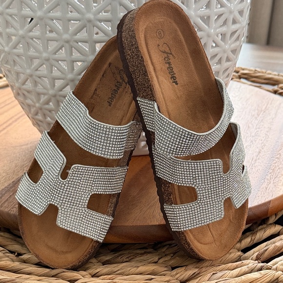 Silver Rhinestone Slide Sandals - Picture 6 of 7